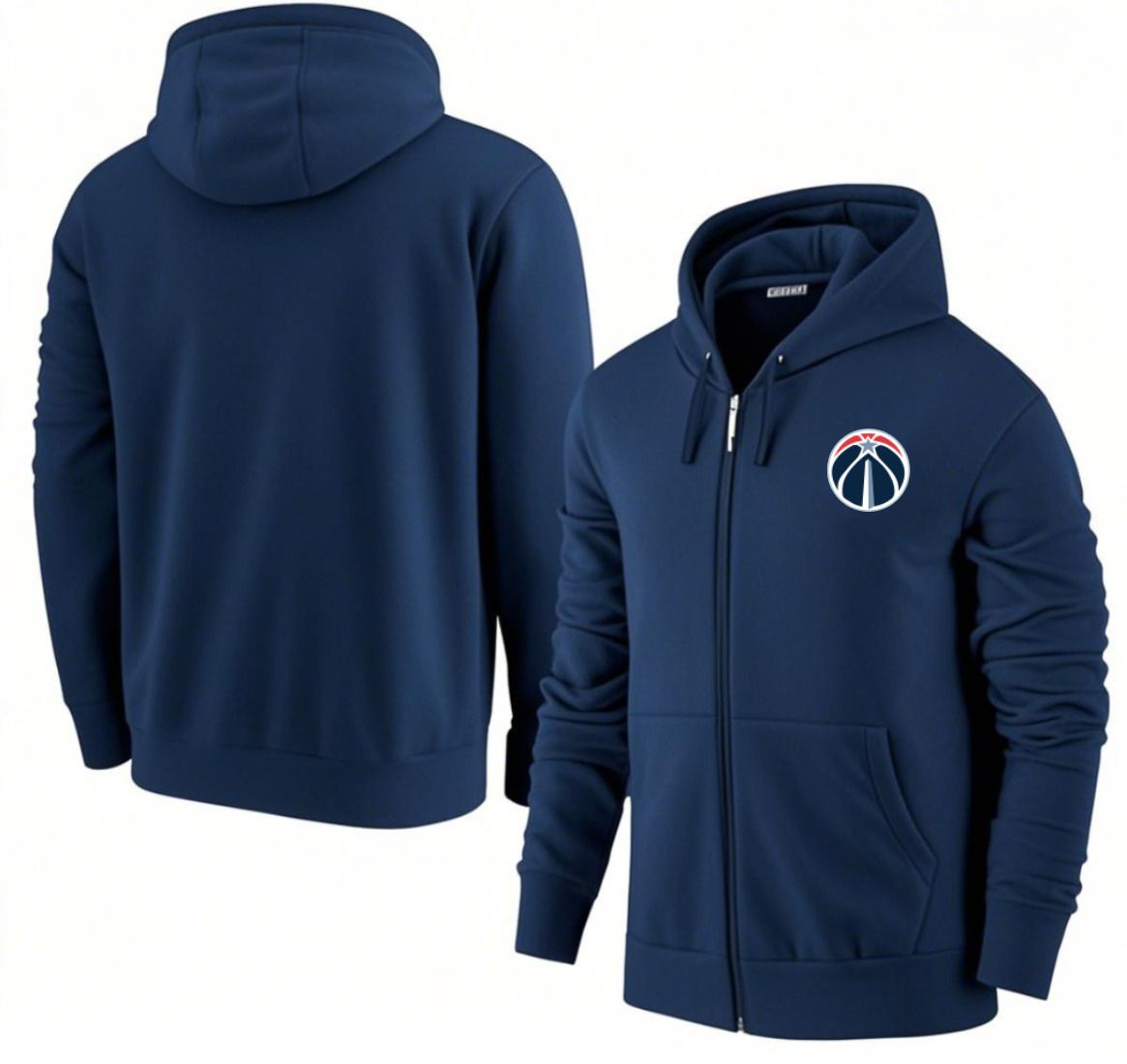 Men Washington Wizards Dark Blue Zipper hoodie 2025 NBA Jersey style 1